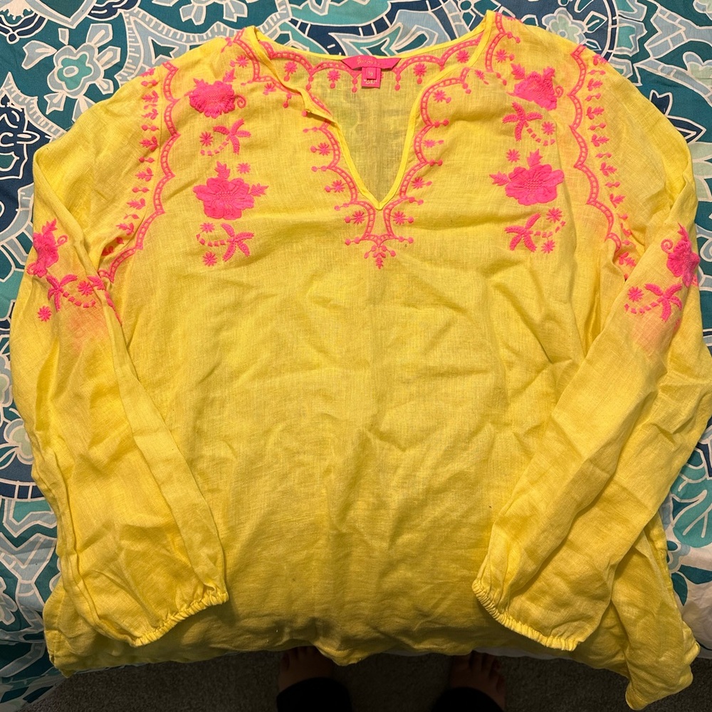 EUC Lilly Pulitzer Coby Linen Tunic Calla Yellow XL